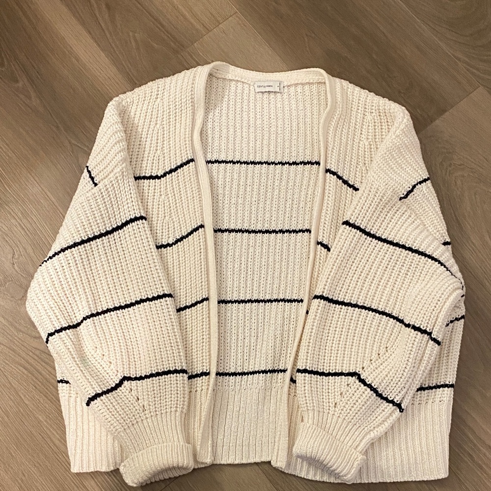 Gentle Fawn Striped Open-Front Sweater - Cream and Black